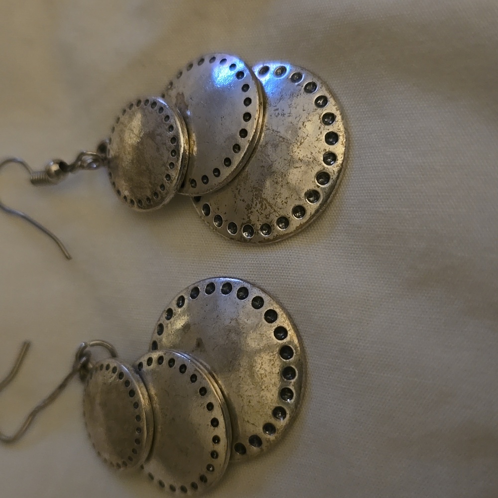 Silver 3 disc dangling earrings.  Trendy boho style